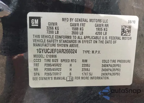 2010 Cadillac Escalade Esv Premium z USA, uszkodzony, nr VIN 1GYUCJEF0AR266024